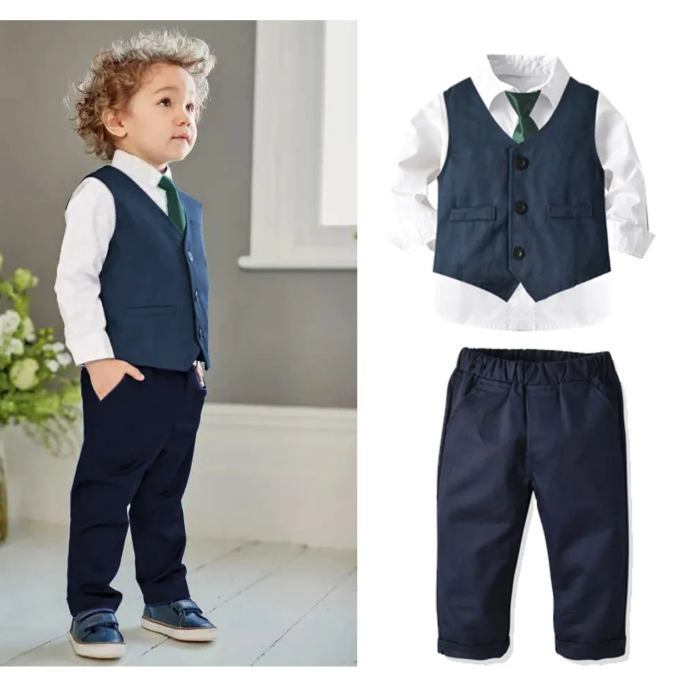 Baby boy's clothing spring and autumn gentleman's birthday suit newborn party dress soft cotton vest + shirt + pants baby 4-piec