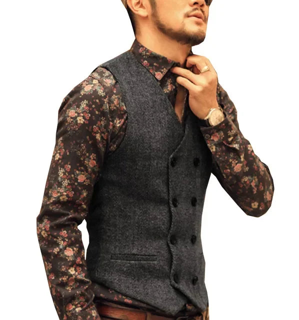 Men Vests Suit Vest Tweed Man Waistcoat Brown Black Groomman Wedding Clothing Jacket Victorian Style Steampunk BusinessA