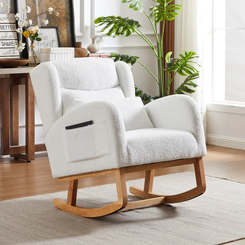 High Backrest Living Room Lounge Arm Rocking Chair, Two Side Pocket