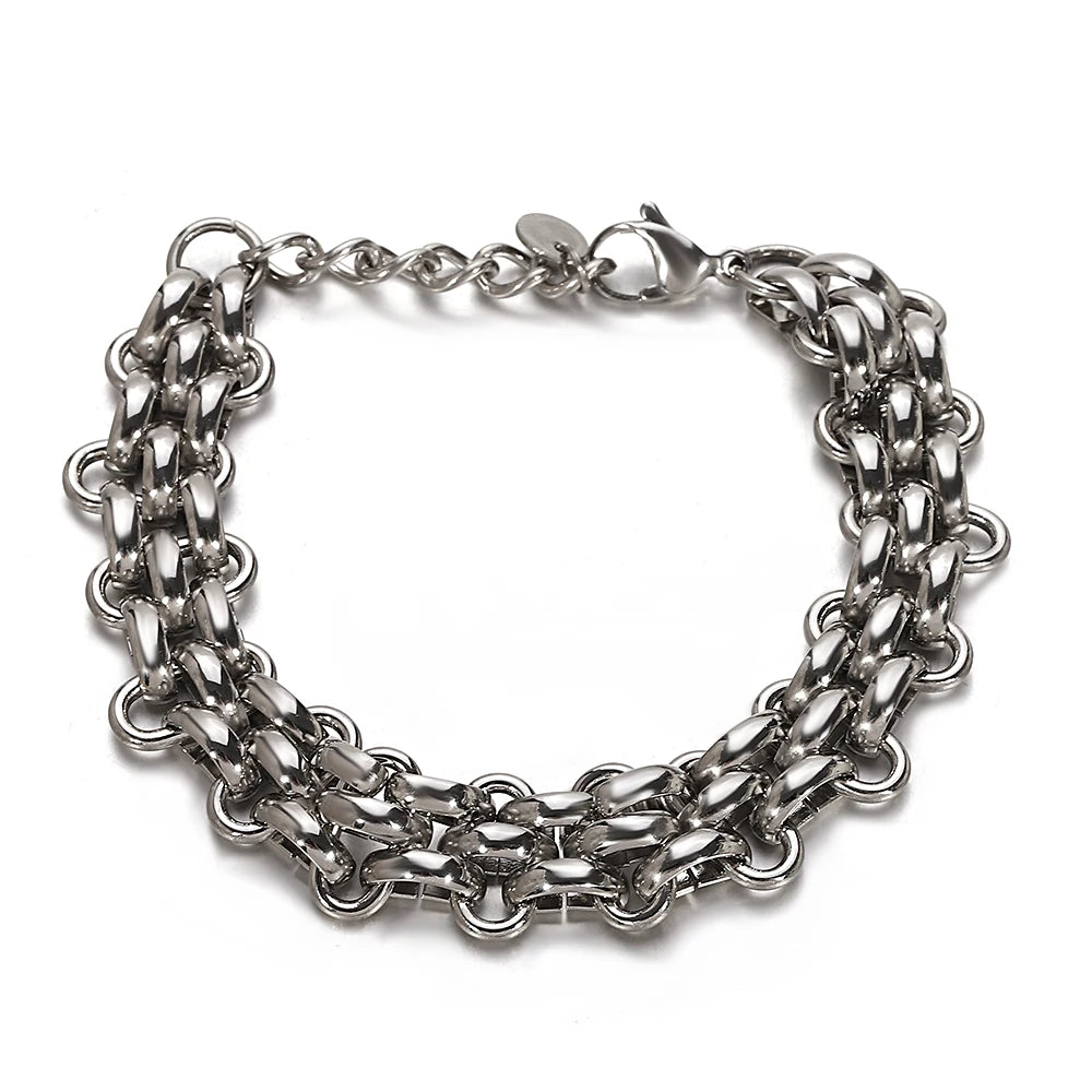 Multiple Punk Chunky Gold Plated Thick Chain Stainless Steel Bracelet for Women Twist Irregular Geometric Cuban Chain Bracelets
