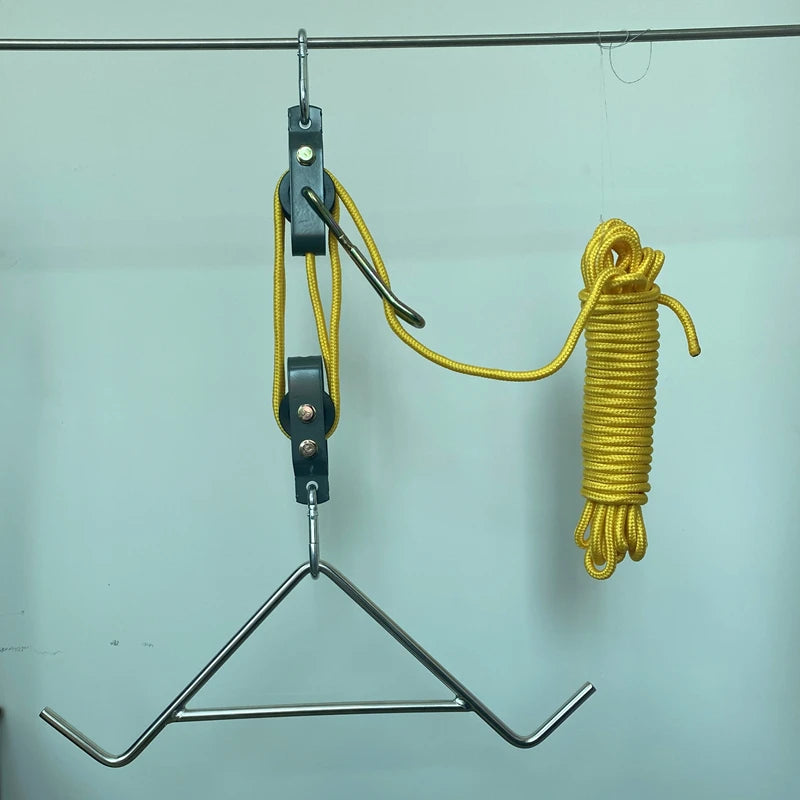 Hunting Deer Stainless Steel Gambrel & Hoist Pulley Lifting System Heavy Duty Outdoor Gambrel Game Hoist with Rope Hoist Lifting