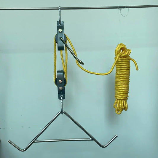 Hunting Deer Stainless Steel Gambrel & Hoist Pulley Lifting System Heavy Duty Outdoor Gambrel Game Hoist with Rope Hoist Lifting
