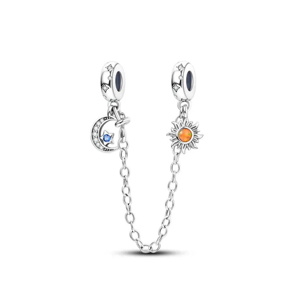 New 925 Silver Horseshoe Clover Star Cat Charm True eyes Pendant Safety Chain Bead Fit Original Bracelet Jewellery Gift dragon