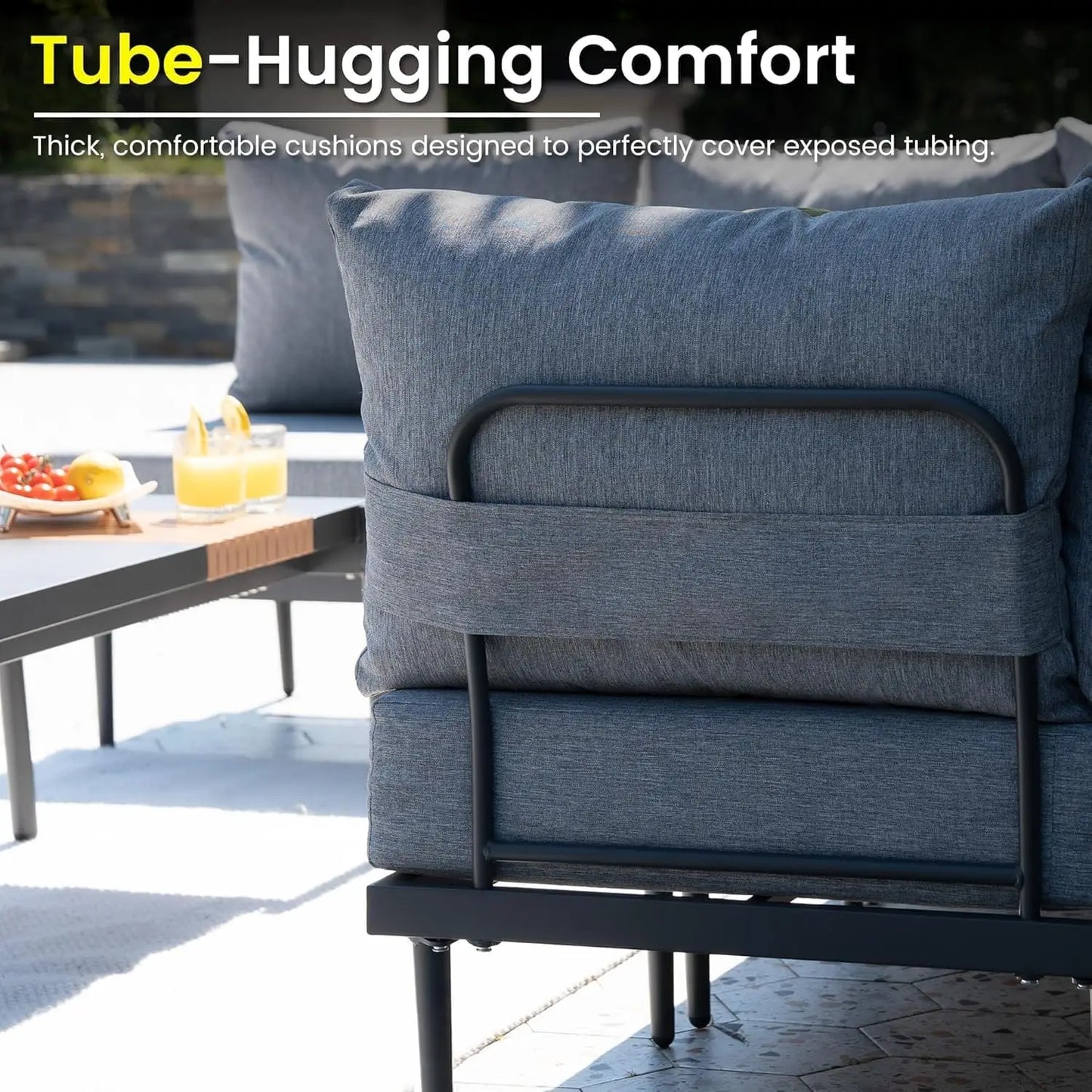 4 Pieces Metal Patio Furniture Set Outdoor Sectional Sofa w6 Inch Olefin Cushion Modern Outdoor Conversation Sets
