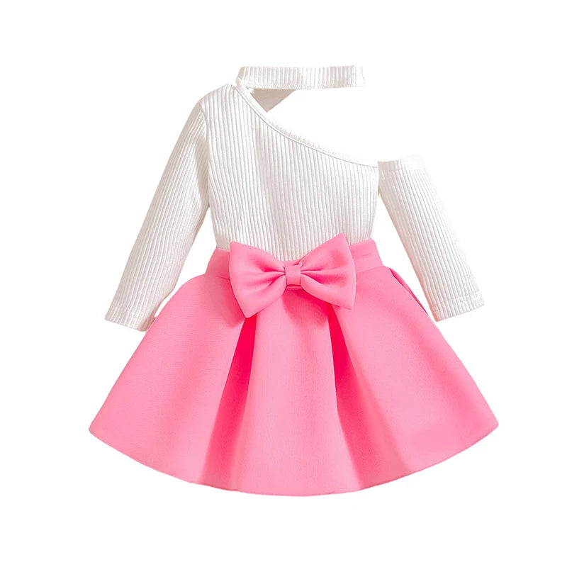 Baby Girls Clothes New Year Set 0-4Years Long Sleeve Big Bow Top Pink Half Skirt 2Pcs Toddler Girl Clothing Autumn Party Sets