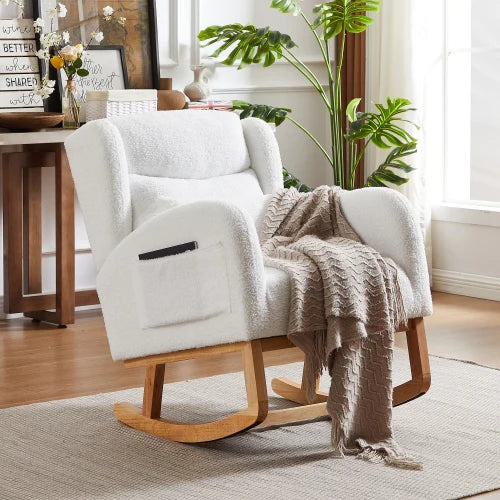 High Backrest Living Room Lounge Arm Rocking Chair, Two Side Pocket