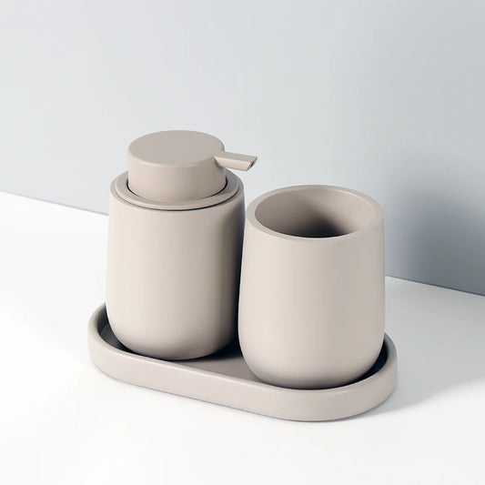 Bathroom Accessories Set, Lotion Bottle, Mouthwash Cup, Tray, Portable Shampoo Dispenser, Three Piece Set, Resin