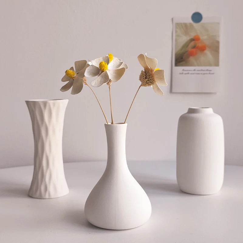 White Nordic Flower Vase Ceramic Vases Room Decor Modern Ceramic Flowers Bottle Plants Flower Pot Home Living Room Decoration