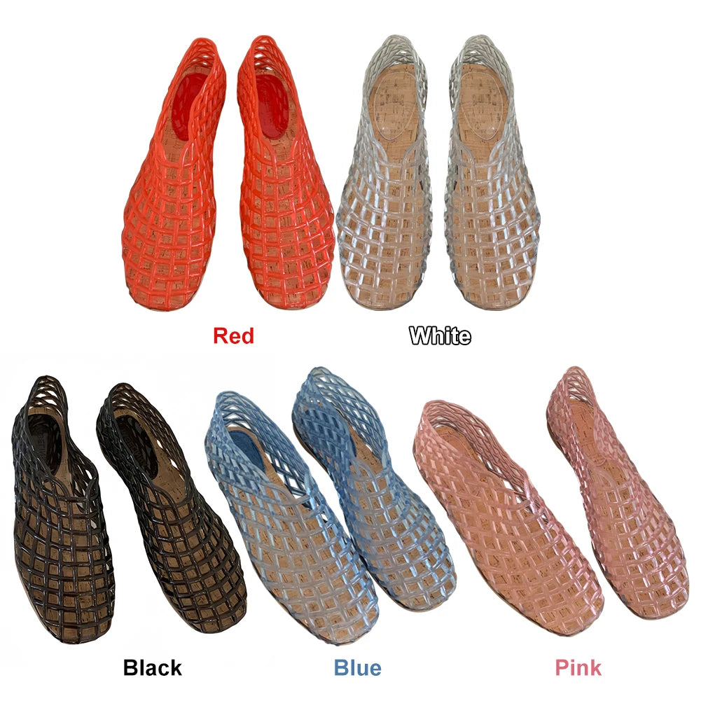 Women Jelly Flats Mesh Ballet Flats Square Toe Fashion Slip On Flat Sandals Lightweight Casual Shoes for Summer Beach