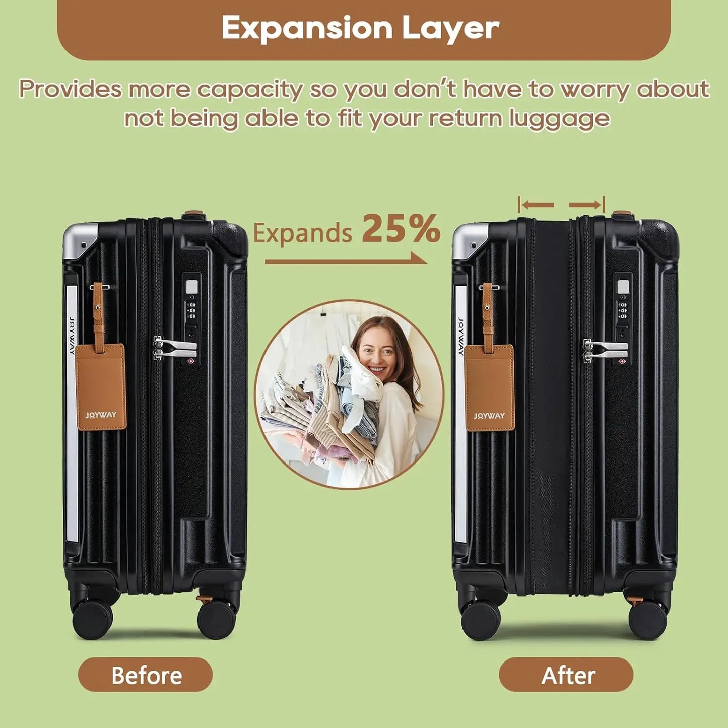 Joyway 3/5pcs Black Luggage Set, 20/24 inch Expandable Suitcase, Cup Holder, TSA Lock, Anti Slip Wheels, Lightweight Durable