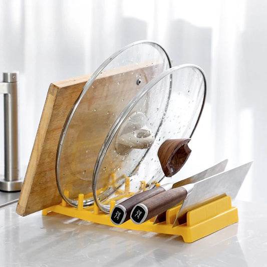 Kitchen Organizer Pot Lid Rack Plastic Spoon Holder Pot Lid Shelf Cooking Dish Rack Pan Cover Stand Kitchen Accessories