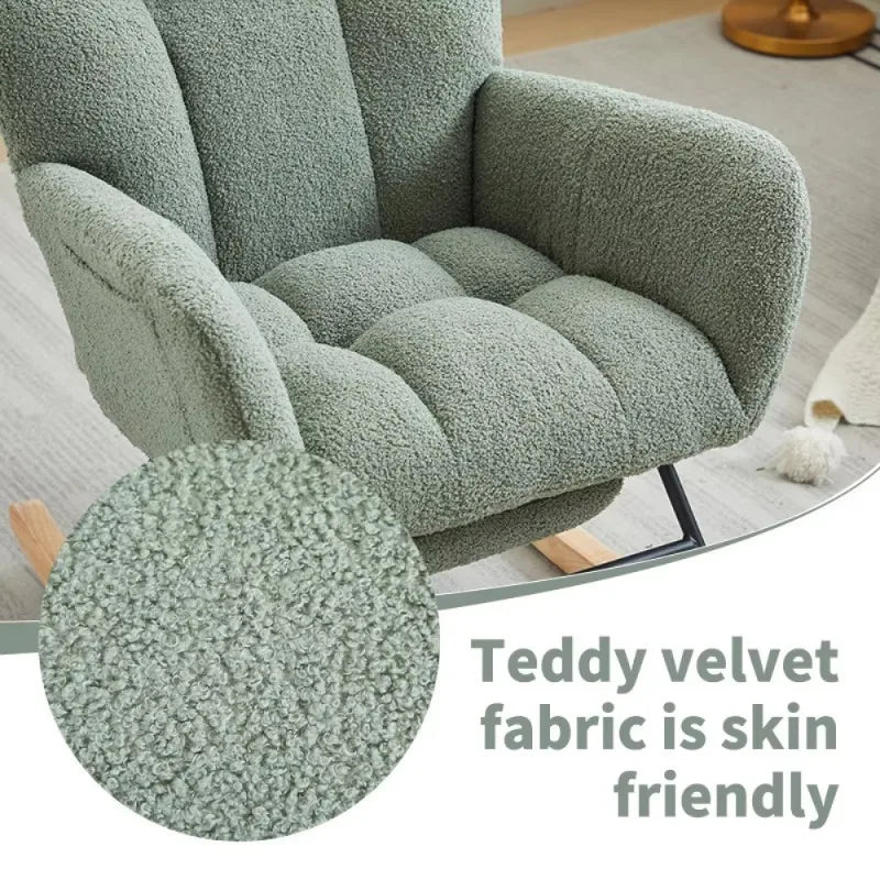 Modern Rocking Upholstered Glider Chair with High Backrest Rocker Accent Armchair with Solid Wood Legs Bedroom Living Room Chair