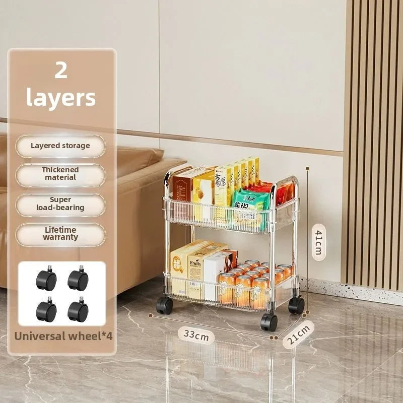 3 Tier Clear Storage Cart with Wheels - Multifunctional Rolling Organizer for Bedroom Living Room & Office