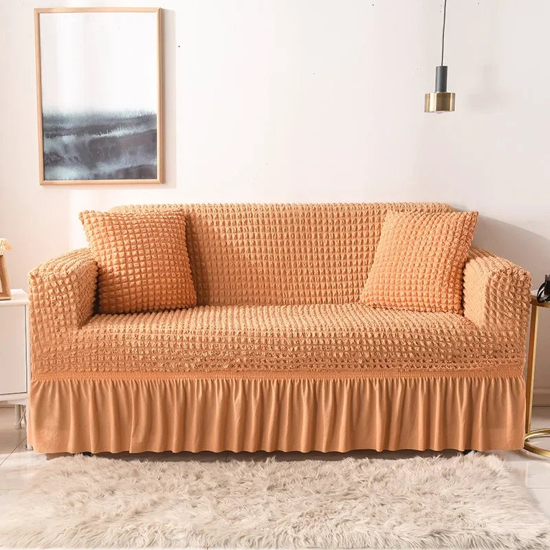 Sofa Cover for Living Room Thick Ruffled Seersucker Elastic L Shaped Corner Sofa Cover 1/2/3/4 Seater Cover for Sofa