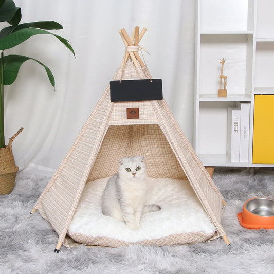 Pet Dog Cat House Bed with Thick Cushion for Cats Medium and Small Dogs Puppy Deep Sleeping Indoor Soft Canvas Pet Supplies