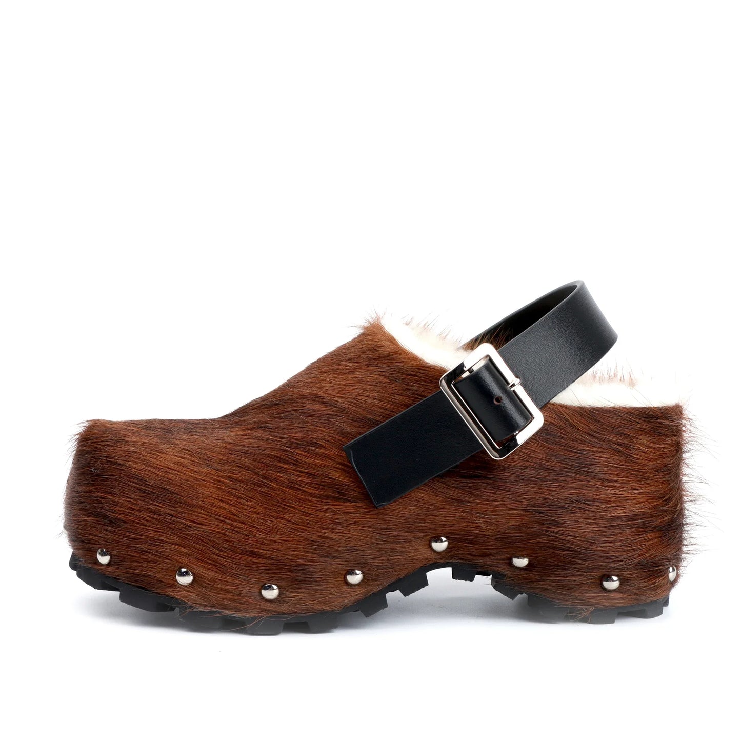 2025 Women Designer Luxury Platform Mules Real Calf Hair Leather Lined Slip On Clogs Slides Sandals Summer Fashion Comfort Shoes