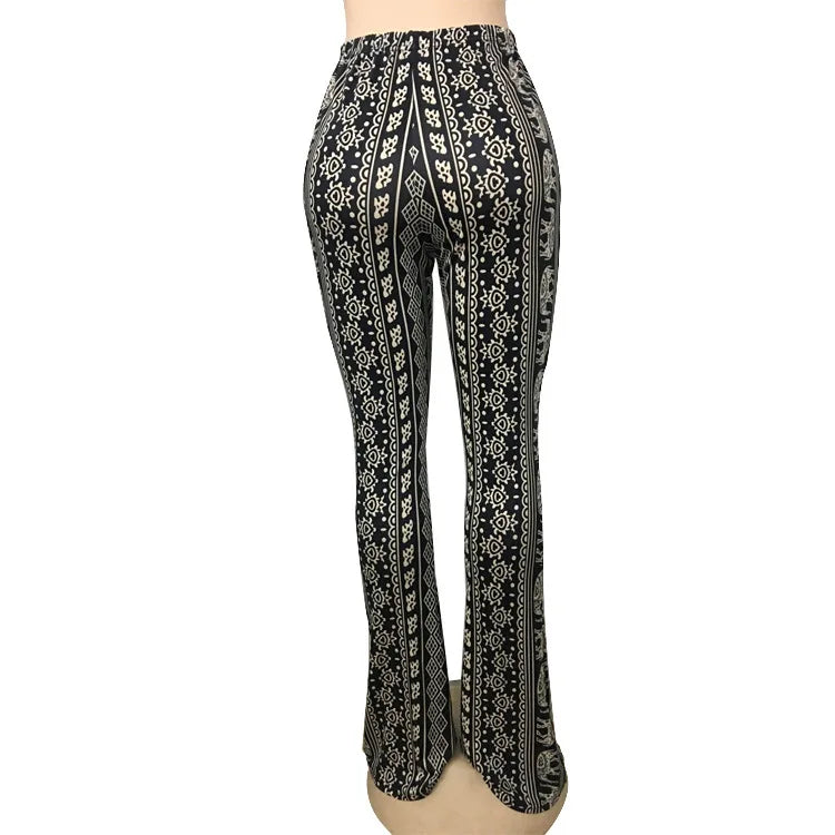 Women's Clothing Pants 2025 New Women's Pants Bohemian Micro-flared Pants Leggings Fashion Printing Ethnic Tribal Style