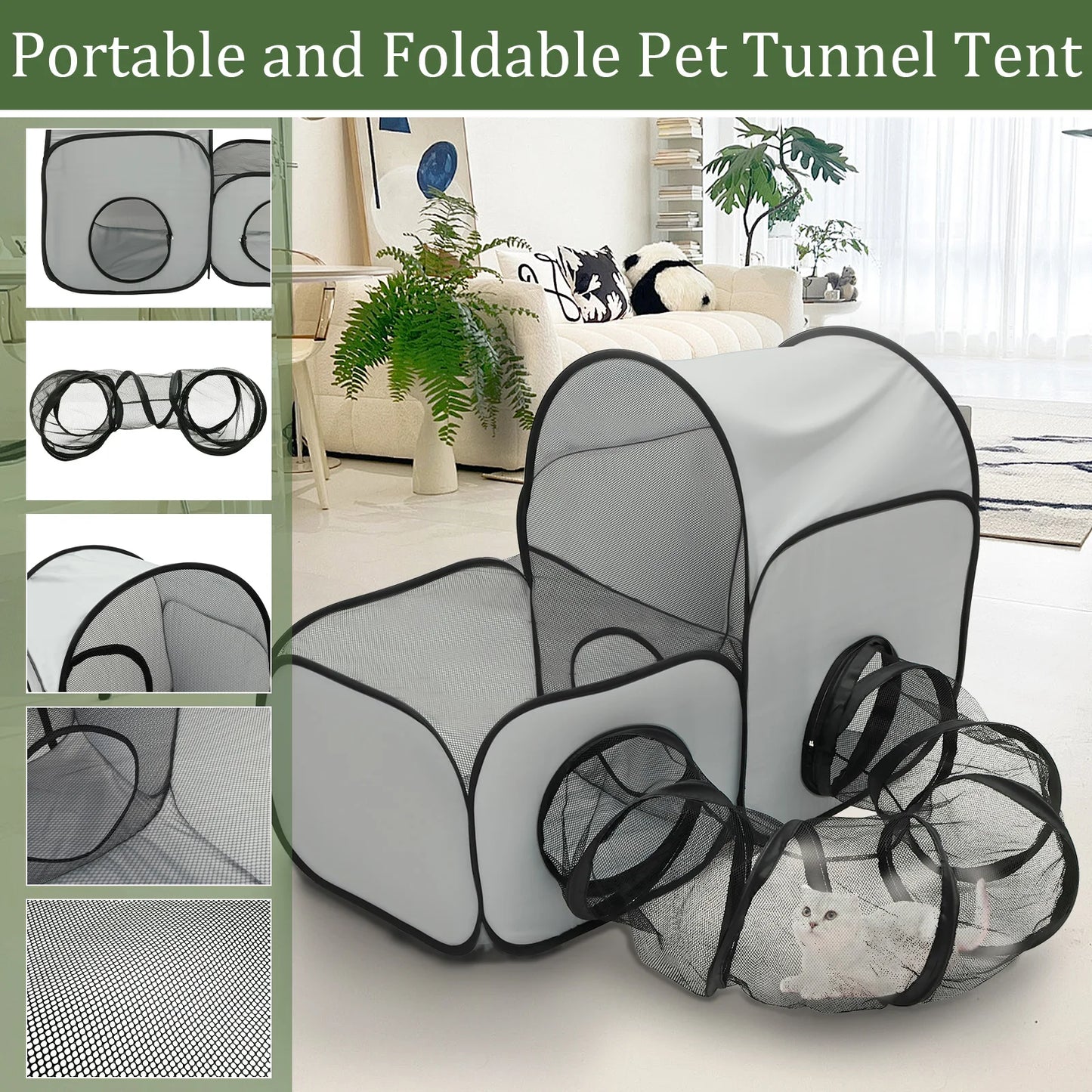 Outdoor Cat Tunnel Foldable Enclosure House Playground CatCage Large Space Gameplay Tent with Storage Bag Cat Fence Pet supplies