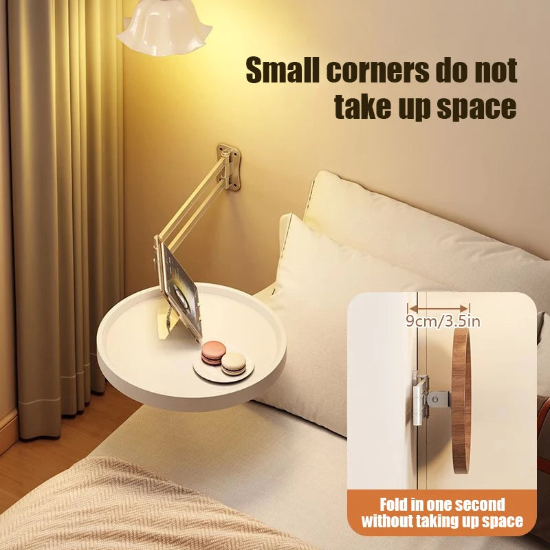 Bedside floating table, foldable bedside storage rack hanging table, small round bedside side of small side of home bedroom
