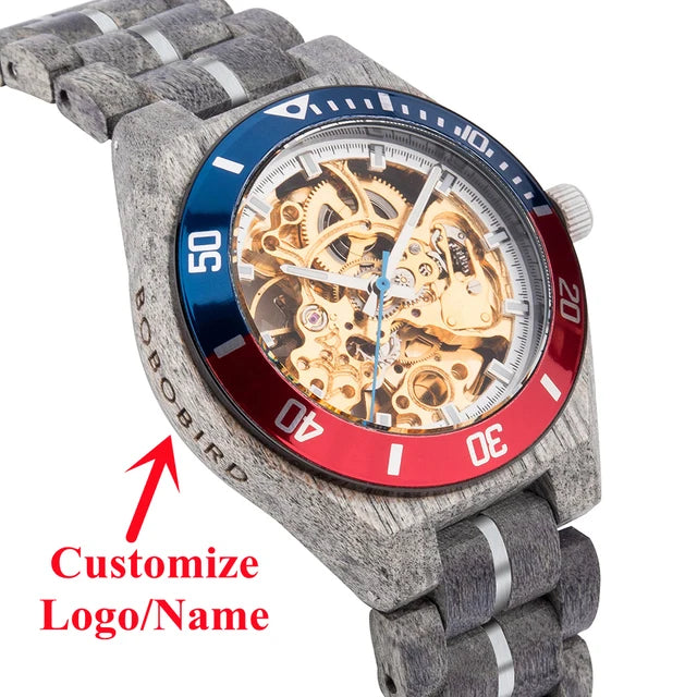 Mechanical Watch BOBO BIRD Wooden Watches Men Luxury Fashion Automatic Wristwatch Luminous Timepiece Clock Custom Gift Box OEM