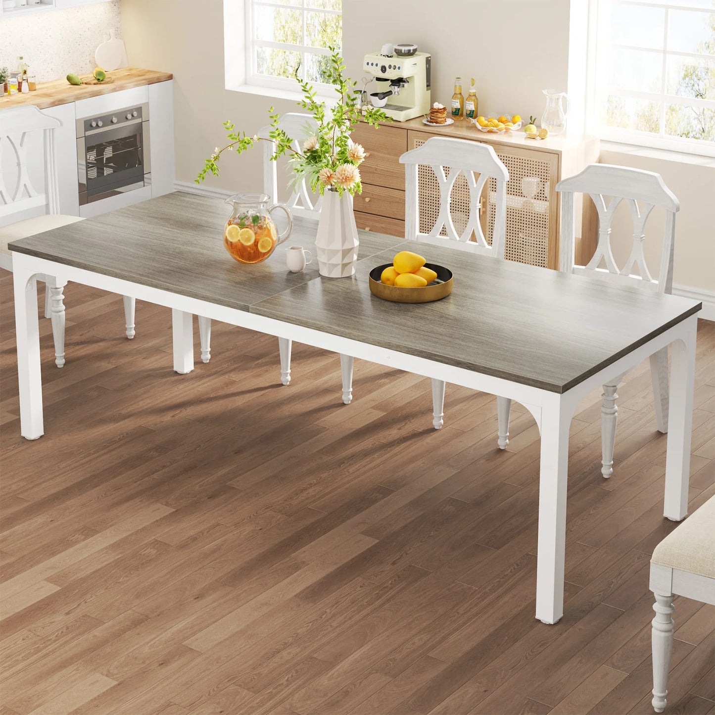 Tribesigns Dining Table for 6-8 People, 200cm Large Narrow Long Rectangular Kitchen Dinner Table, Rustic Wood Dining Table