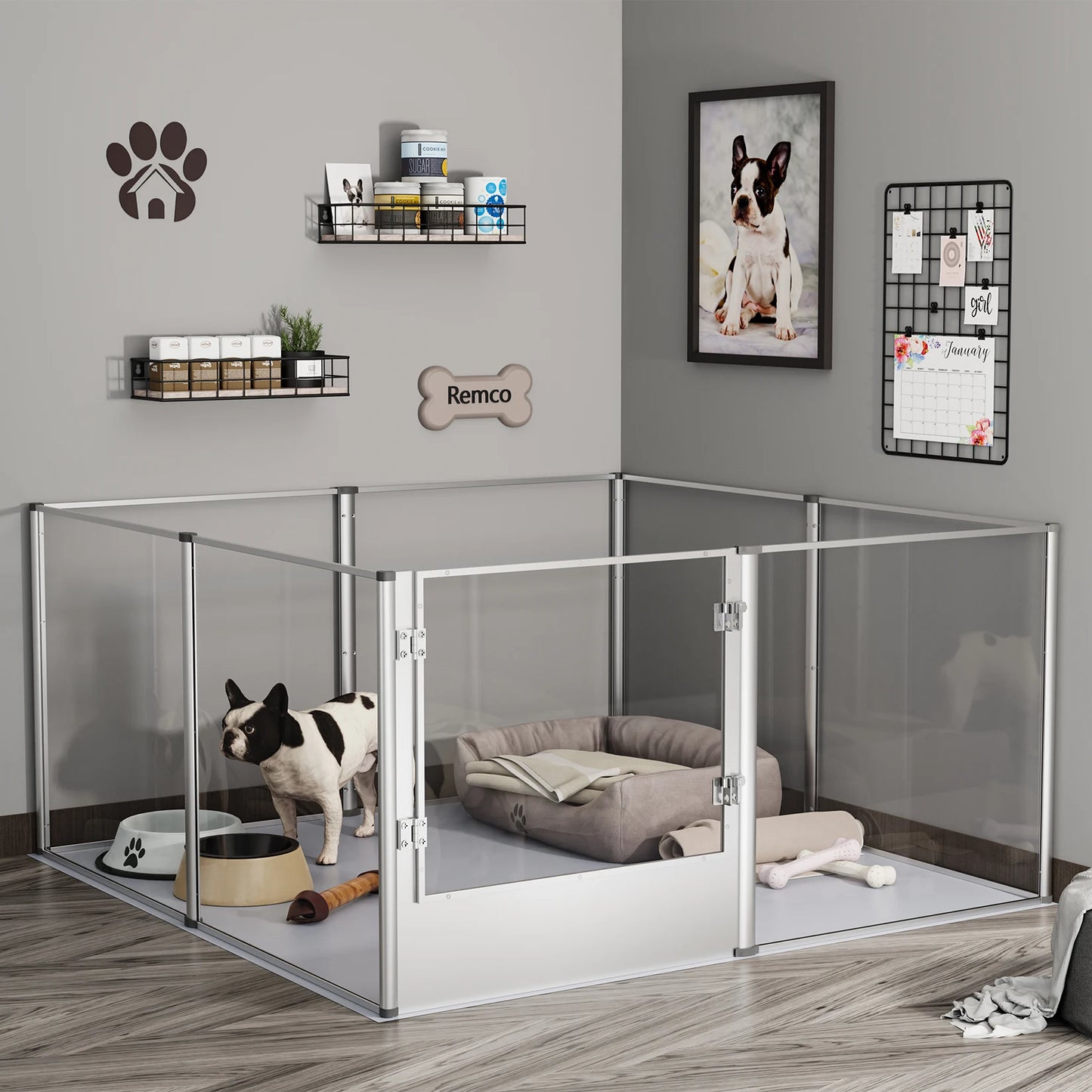 BingoPaw Acrylic Dog Playpen Fence Pet Clear Exercise Play Pen Whelping Box with Waterproof Fertility Pad for Cats, Puppies