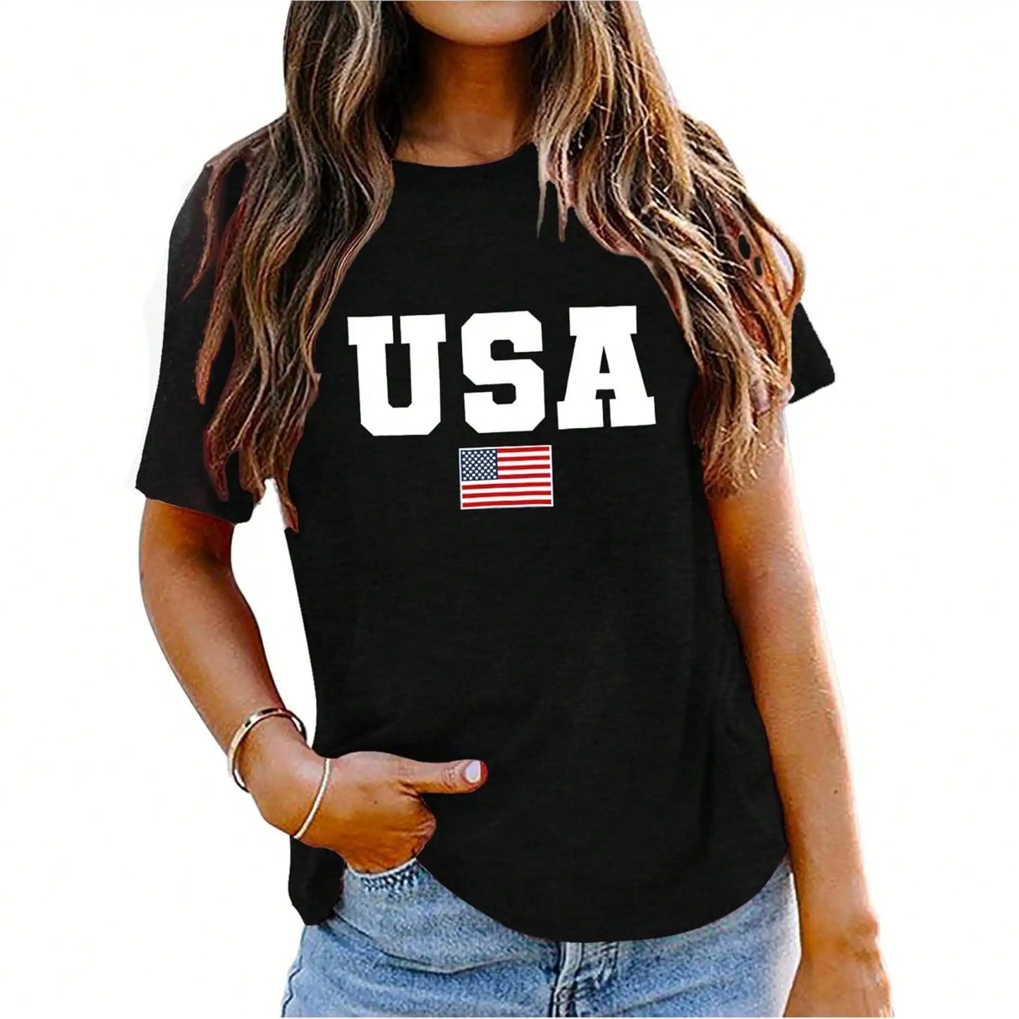 American Flag Shirts For Women 4th Of July Tops USA Print T Shirt  Proud T-Shirt Comfort Neck Short Casual Short Sleeve American