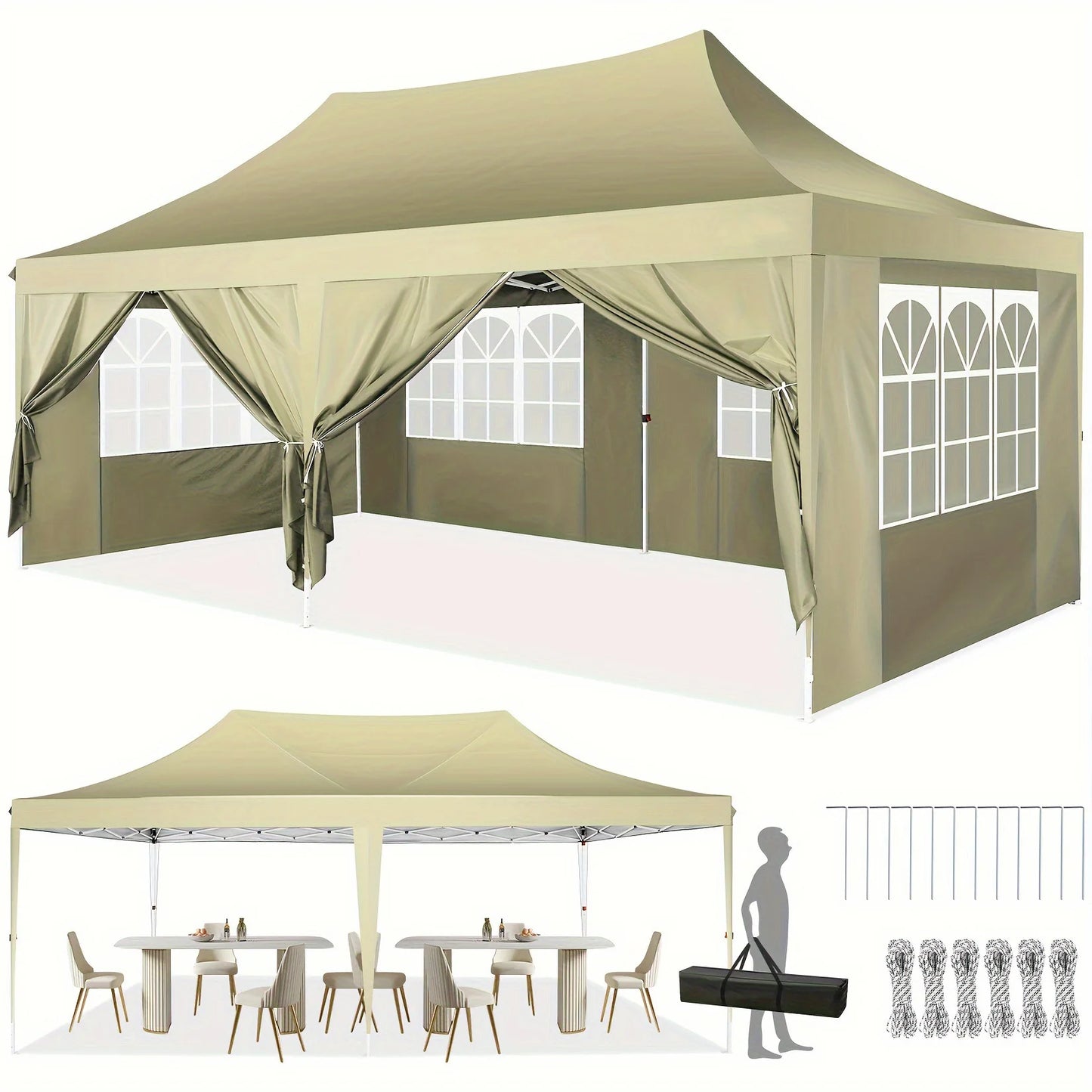 10x20 Pop Up Canopy Tent with 6 Sidewalls, Wedding Party Tent Outdoor Canopy UV50+ Waterproof Canopy Tent Outdoor Gazebo