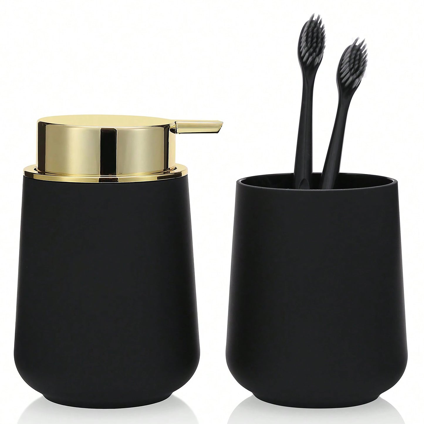 Bathroom Accessory Set - 2-Piece Soap Dispenser and Cup for Bathroom Vanity Decor in Matte Black