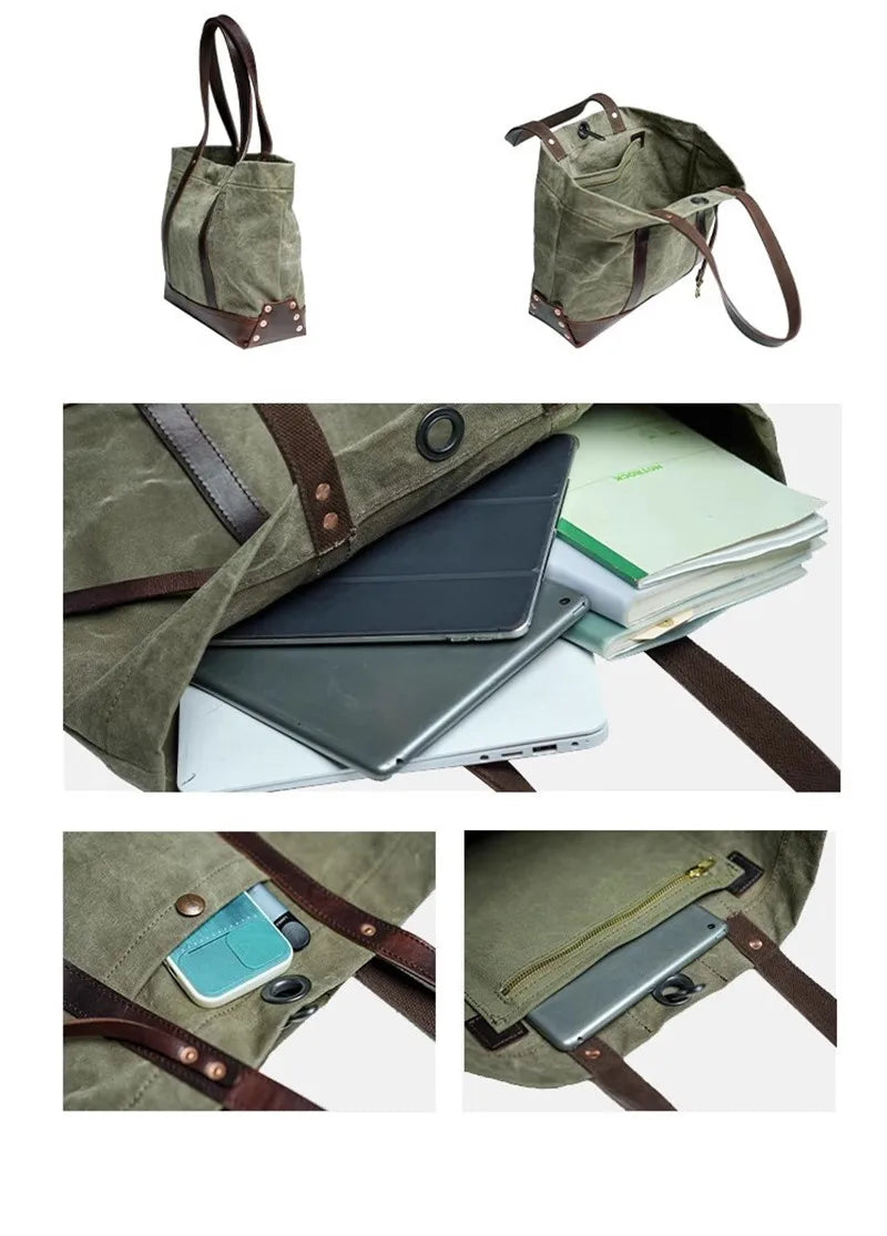 PNDME Designer High Quality Canvas Genuine Leather Men's Women's Tote Bag Fashion Retro Luxury Work Handbag Outdoor Shoulder Bag