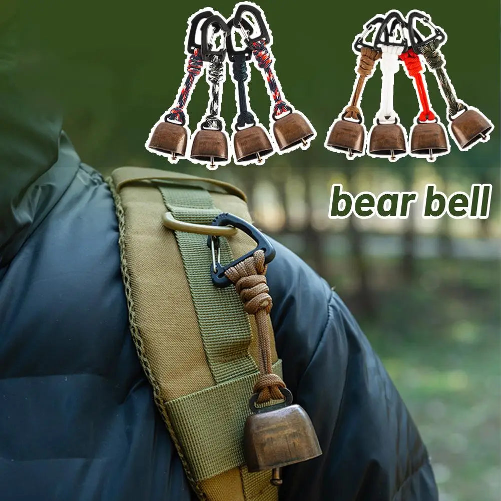 Bear Bell Outdoor Metal Bell Pendant Keychain Camping Bear Protection Bell Accessory with Mute Function Hiking Loud Cowbell