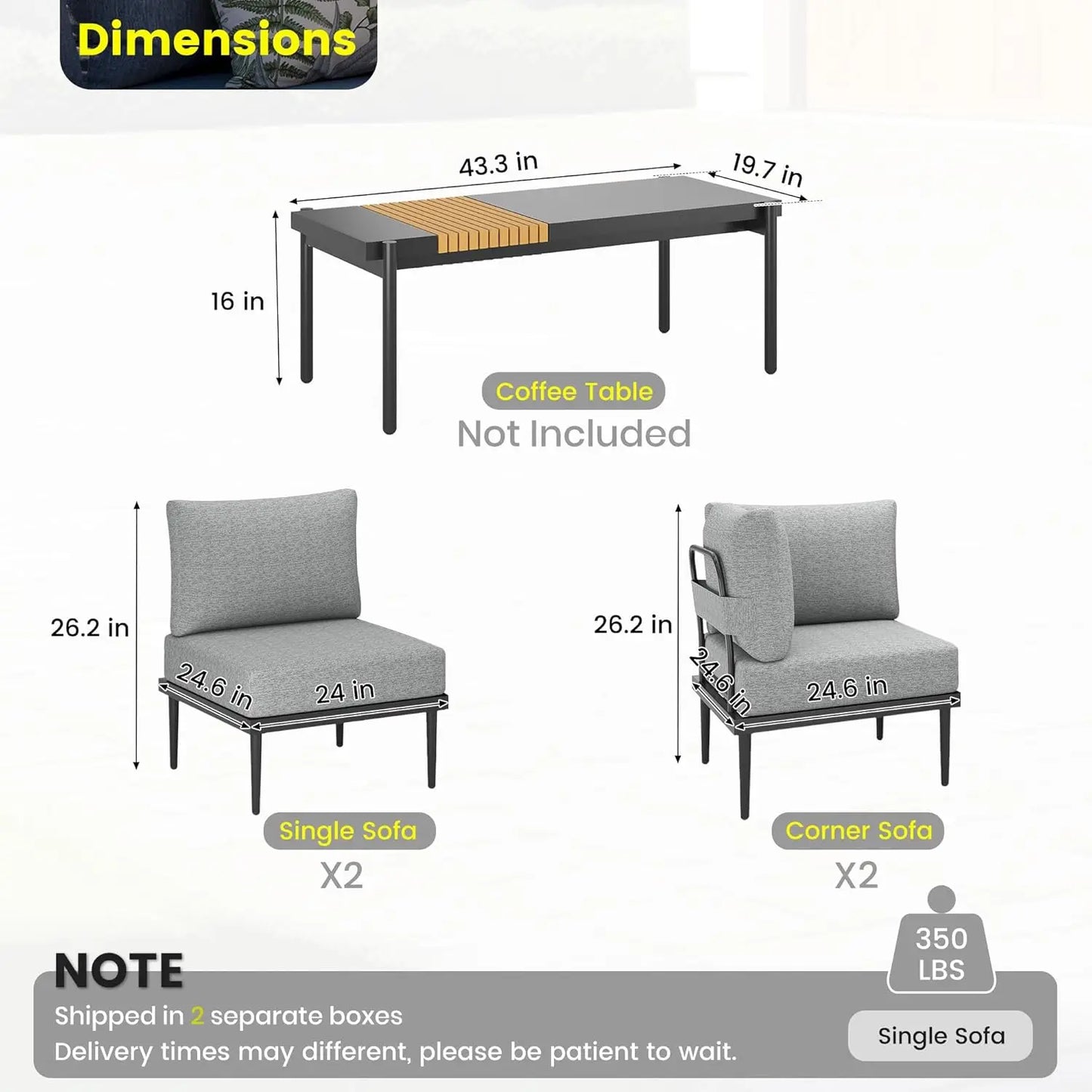 4 Pieces Metal Patio Furniture Set Outdoor Sectional Sofa w6 Inch Olefin Cushion Modern Outdoor Conversation Sets