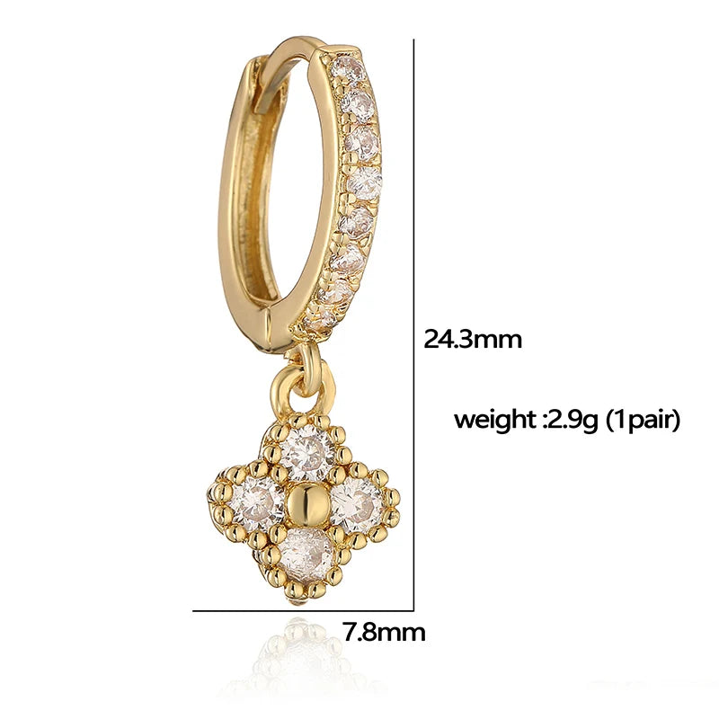 HECHENG Brass 18K Golden-Plated Crystal Zirconia Flower Dangle Earrings Perforated Ladies Jewellery 1 Pair