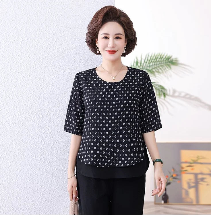 Women's Clothing Summer Thin New Casual Korean Loose Office Lady Printing Half Sleeve O-neck Pullovers Temperament T-Shirts