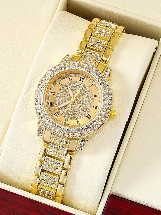Women's Watches Fashion Original Quartz Wrist Watch for Ladies Roman Dial Dazzling Diamond Waterproof Luminous Luxury New