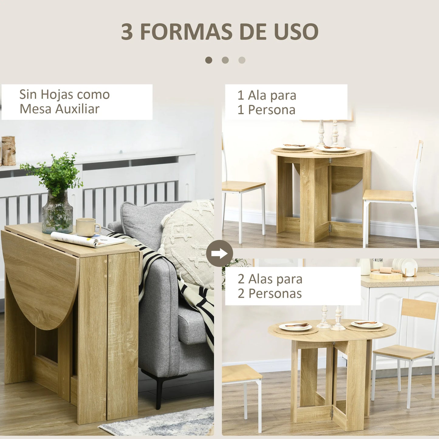 HOMCOM folding dining table with 2 wings folding 104x76x73,7 cm Oak