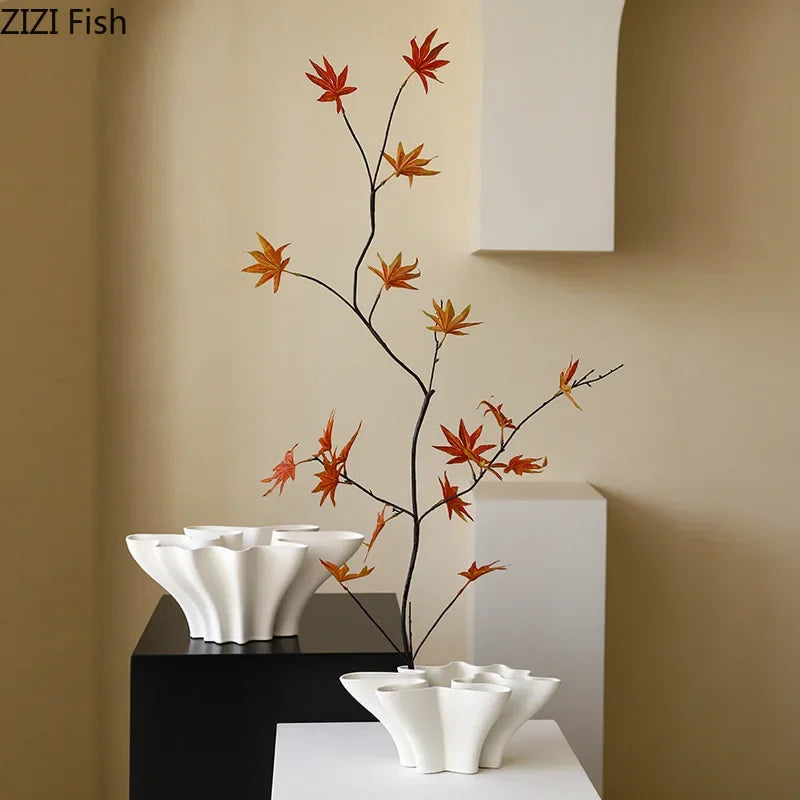 Floral Shaped Ceramic Vase Hydroponics Flower Pots Desk Decoration Flower Arrangement Modern Crafts Vases Room Aesthetic Decor