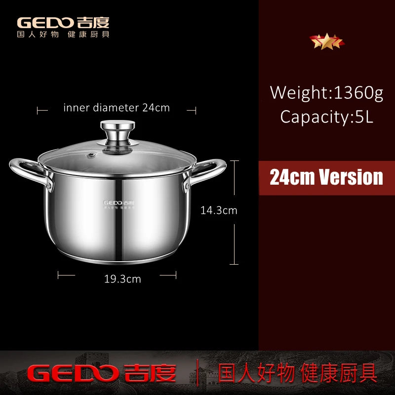 Ultra Thick 304 Stainless Steel Kitchen Stewing Pot Accurate Scale Saucepot with Tempered Glass Cover Pot for Family Cooking