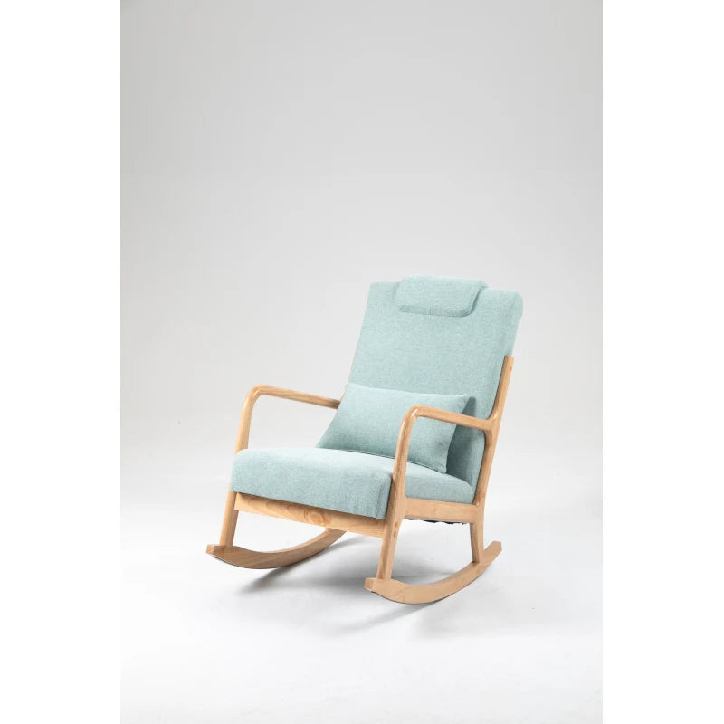 Rocking Chair Upholstered Fabric Rocking Armchair Indoor with High Backrest Glider Chairs and Lumbar Pillow for Living Room