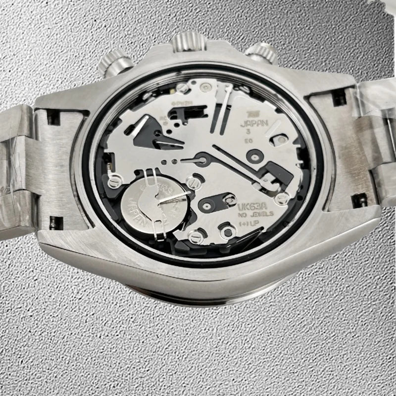 Luxury Silver Men Sapphire Glass Daytona Style Chronograph Stainless Steel Watch Japan VK63 Quartz Watch Movement Luminous Dial