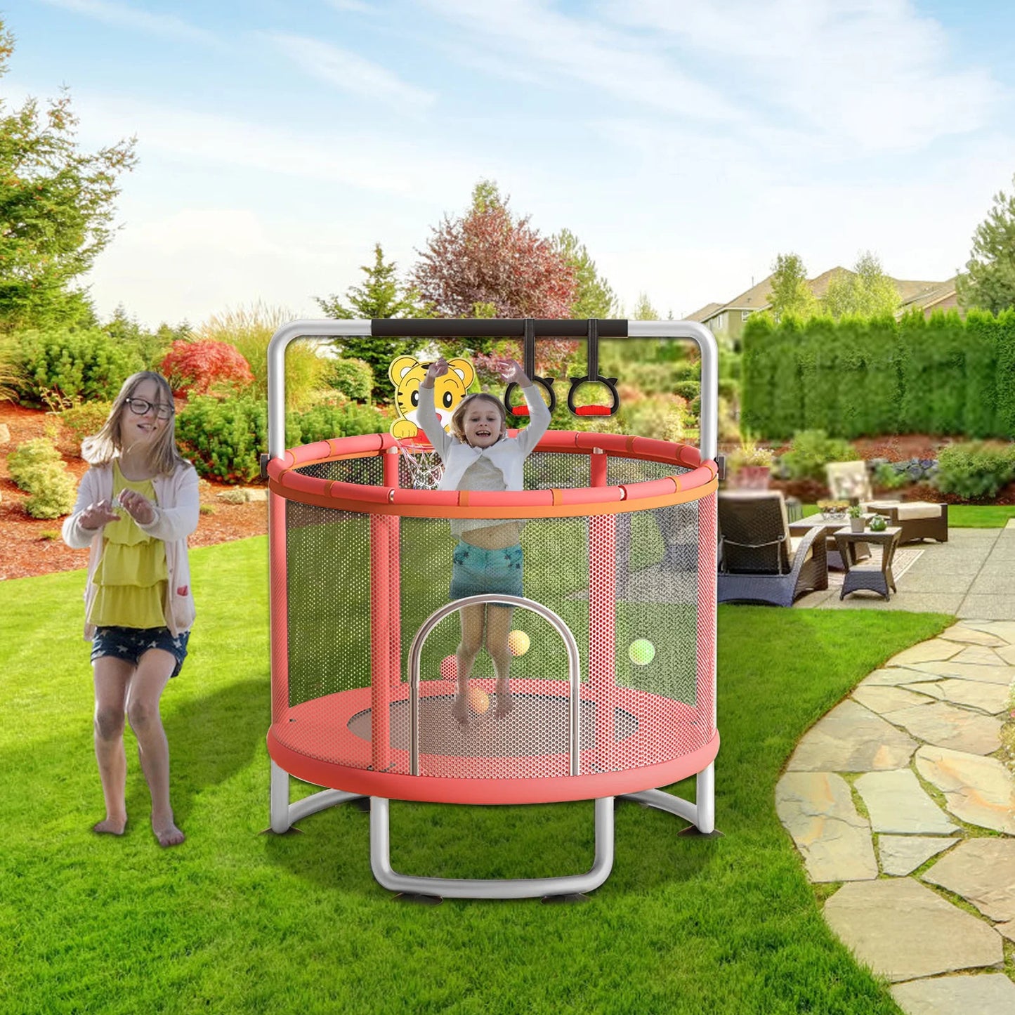 Trampoline Indoor With Protective Net For Adults Kids Jumping Bed Outdoor Exercise Fitness Equipment Flexible Children Trampolin