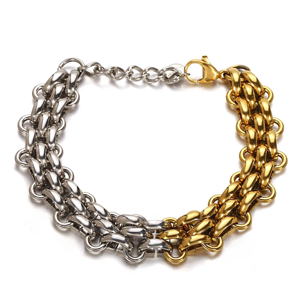 Multiple Punk Chunky Gold Plated Thick Chain Stainless Steel Bracelet for Women Twist Irregular Geometric Cuban Chain Bracelets