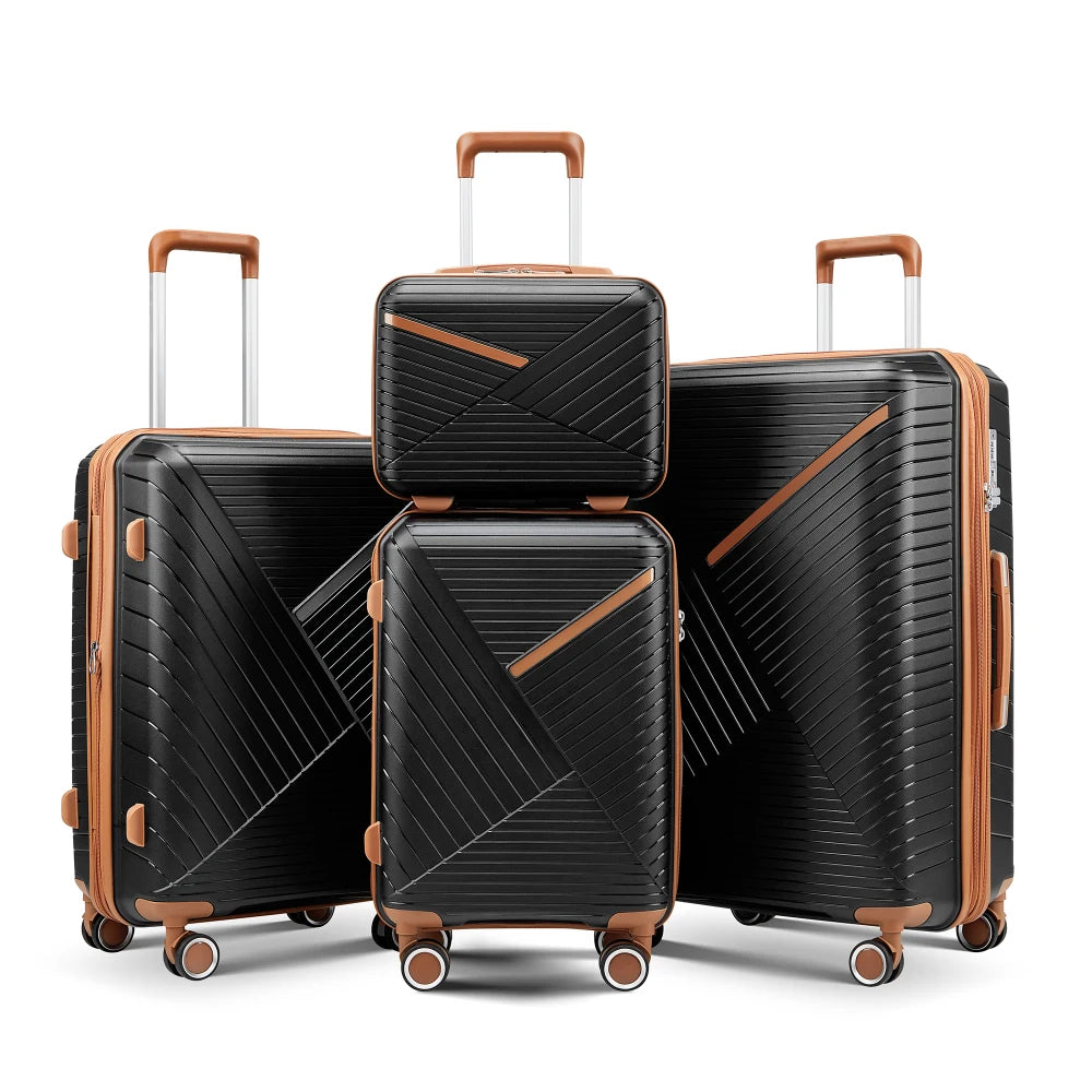 Luggage Sets 4 Piece(14/20/24/28), Expandable Lightweight Suitcase with 4 Double 360 Degrees Mute Spinner Wheels PP Materials