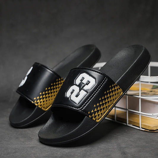 (Couple Model) Numbers No. 23 Men's and Women's Slippers, Soft Eva Flat Non-Slip Family Slippers, Men's Bathroom Slippers, Summer Men's Beach Slippers, Plaid and Durable, Suitable for Daily Casual Wear at Home and Outdoors