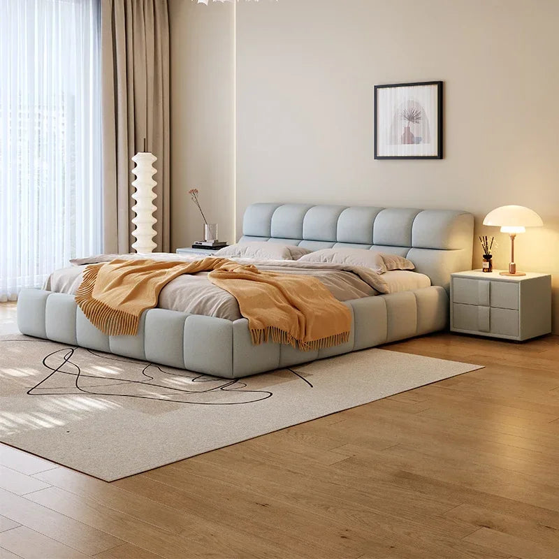 Modern Soft Bed Frames Set Room Furniture Set Luxury Unique Fabric Slatted King Queen Size Wood Bed With Frame