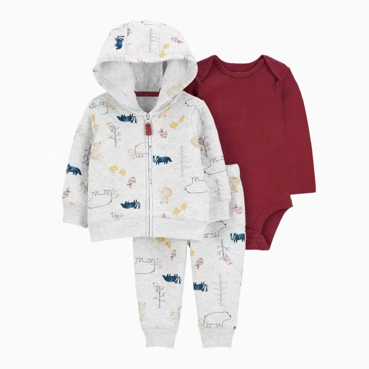 Infant Baby Boy Clothes Sets Winter Warm Cotton Hoodies+Romper+Pants Toddler Girls Clothes Hooded Coat+Jumpsuit+Trousers 3 PCS