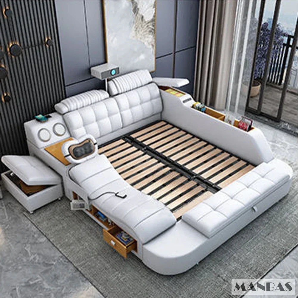 Customizable  Tech Smart Genuine Leather Bed | Multifunctional Ultimate Beds | Massage Tatami