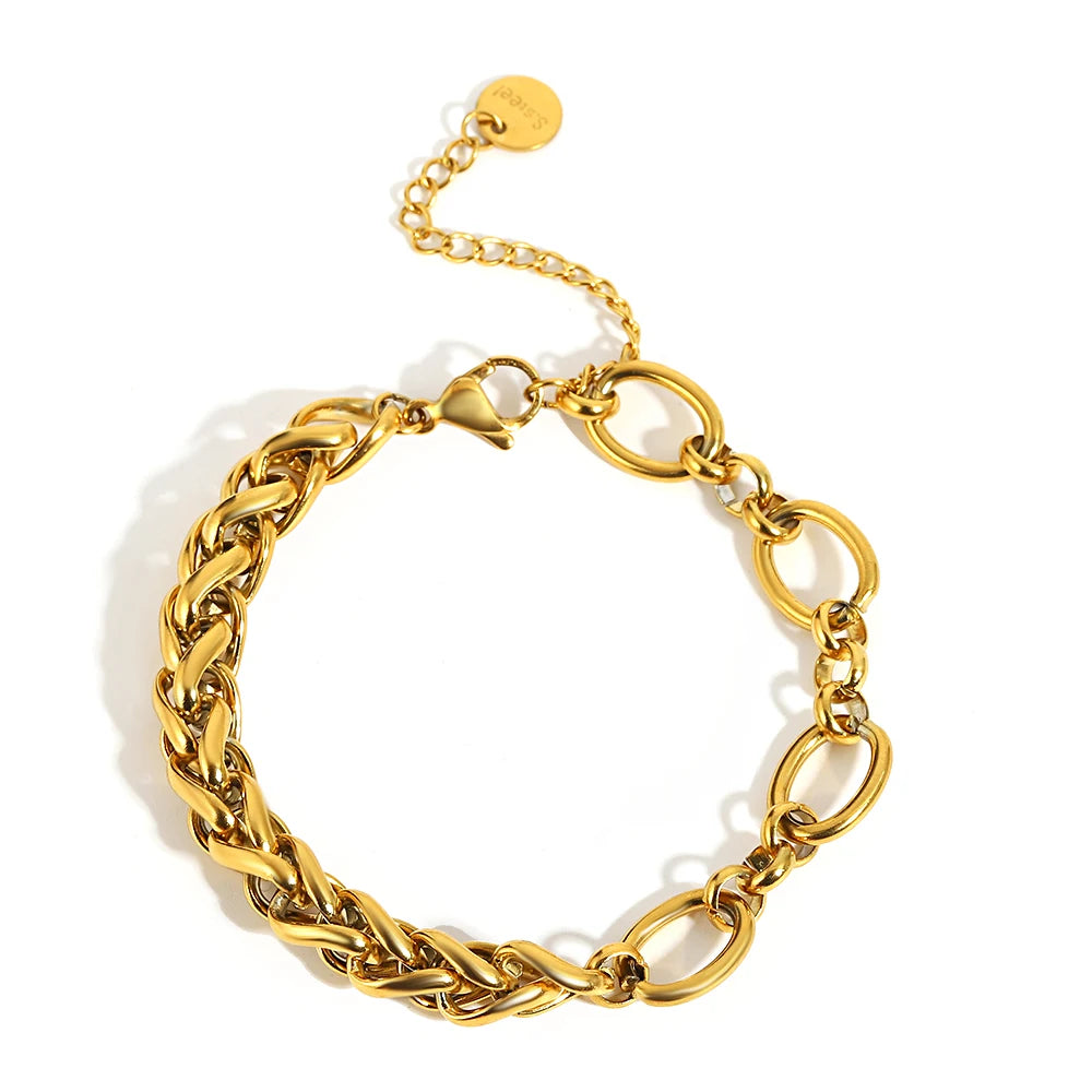 Multiple Punk Chunky Gold Plated Thick Chain Stainless Steel Bracelet for Women Twist Irregular Geometric Cuban Chain Bracelets