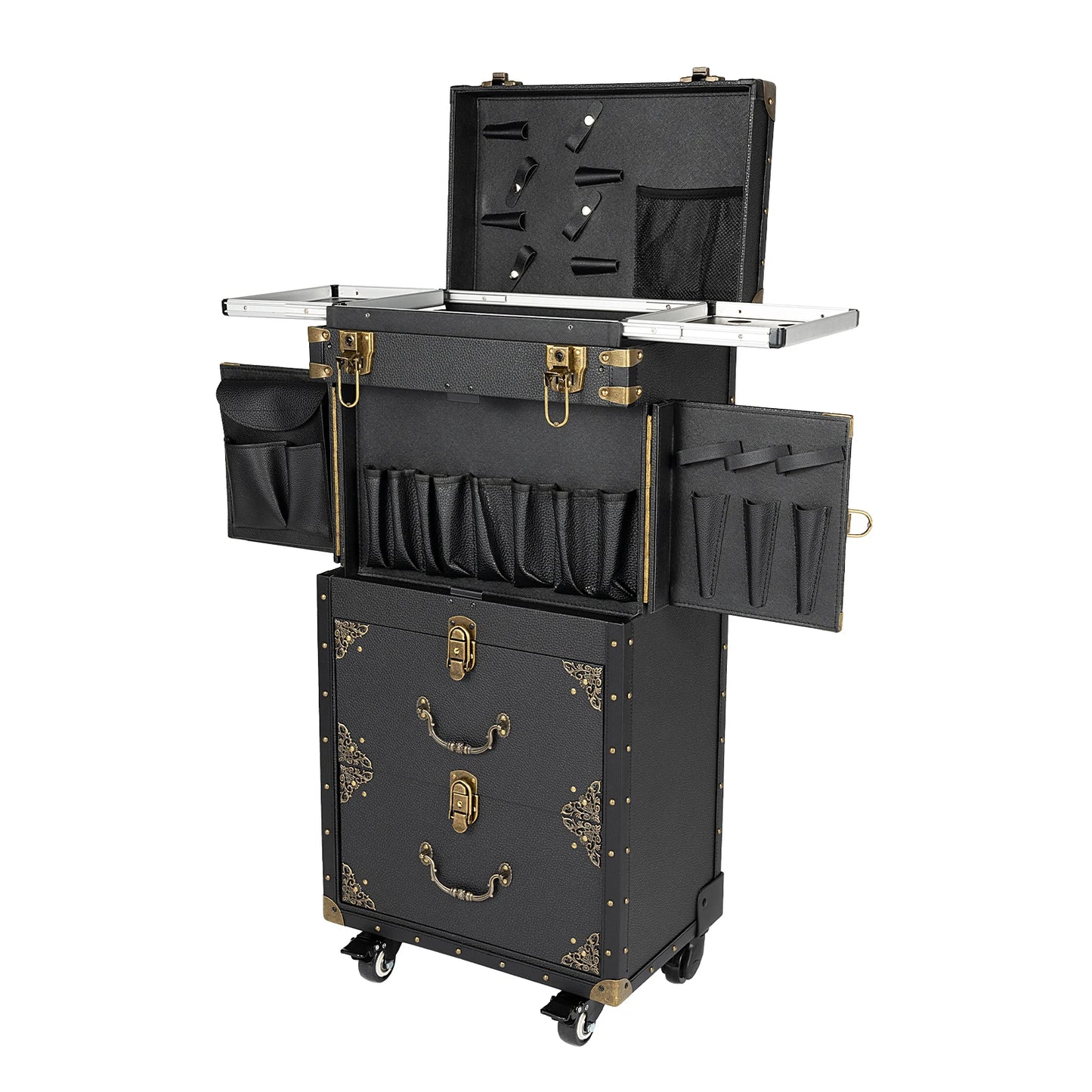 Portable Makeup Train Case,Professional Lockable Rolling Makeup & Hairdressing Trolley for Hair Tool,for Hairdressers and Makeup