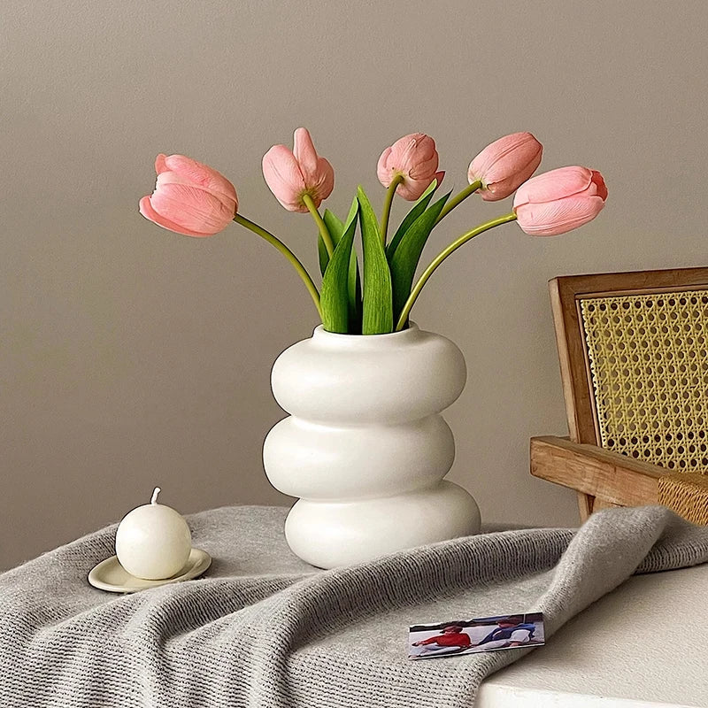 Nordic Vase Imitation Ceramic Flower Bottle Decorative Flowerpot Flower Arranging Ornament Plastic Home Plant Pot Wedding decor